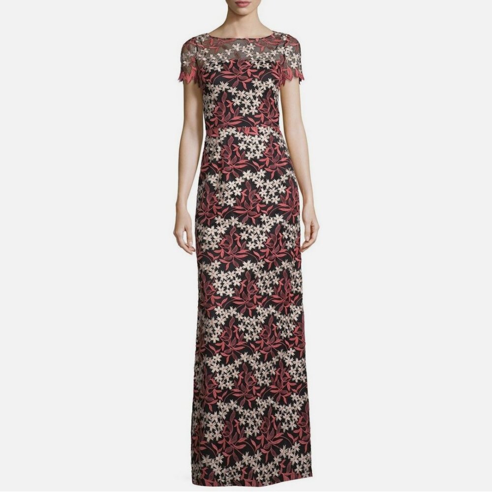 Aidan Mattox Floral Embroidered Column Gown